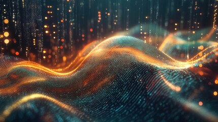 Fototapete - Abstract Waves of Light and Color Flowing in a Digital Space Representing Data Streams and Technology Innovation with Sparkling Effects and Depth