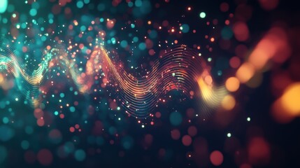 Poster - Colorful Abstract Background with Flowing Waves and Glowing Particles Creating a Dreamy Atmosphere Perfect for Creative Designs and Digital Art Projects