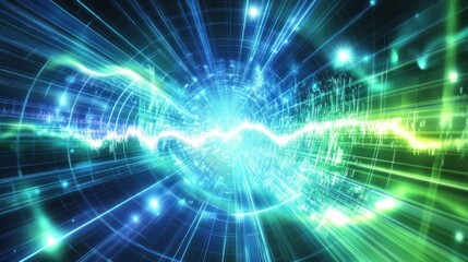 Fototapete - Abstract Energy Wave Concept Representing Dynamic Motion and Vibrant Light in a Futuristic Digital Space with Radiant Colors and Geometric Patterns