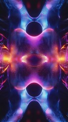 Poster - Abstract Digital Art with Futuristic Patterns and Vibrant Colors Depicting Energy and Motion in Blue, Purple, and Orange Hues in Symmetrical Design