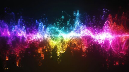 Wall Mural - Colorful Abstract Waveforms with Glowing Lights Creating a Vibrant and Energetic Background for Music, Technology, and Art Themes