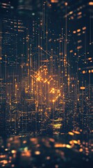Poster - Abstract digital cityscape with glowing lines and particles showcasing the intersection of technology, data visualization, and urban life in a futuristic environment