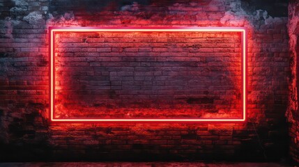 Poster - A vibrant red neon frame glowing against a textured brick wall, creating a striking visual focal point with an atmospheric vibe.