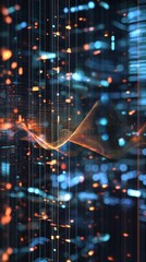 Poster - Abstract Digital Waveforms Overlaid on a Futuristic Data Landscape with Colorful Glows and Patterns Reflecting Technology and Innovation