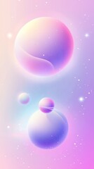 Poster - Ethereal Space Scene with Colorful Bubbles against a Soft Gradient Background Featuring Light Stars and Dreamy Cosmic Elements