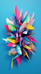 Poster - Vibrant Abstract Composition of Colorful Paper Shapes Against a Bright Blue Background Showcasing Artistic Expression and Contemporary Design Inspiration