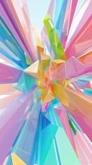 Poster - Abstract color explosion with vibrant, crystalline shapes radiating light in a dynamic display of translucent hues and geometric forms creating a captivating visual spectacle