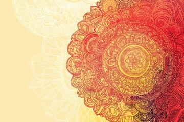 Poster - Vibrant hand drawn doodle featuring intricate mandala patterns in warm hues against a soft background. Generative AI