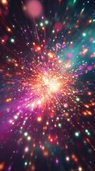 Poster - Vibrant Cosmic Explosion of Light and Color Creating a Stunning Abstract Background for Use in Digital Designs and Art Projects