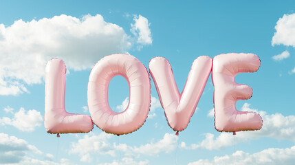 beautiful letters word love balloons against the sky flying in the clouds