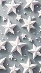 Wall Mural - Elegant white stars scattered across a soft white pattern background for a dreamy touch