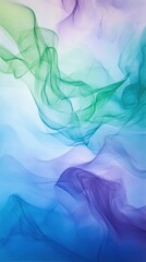 Poster - Ethereal Flowing Smoke in Soft Pastel Shades of Green, Blue, and Purple Creating an Elegant and Dreamy Abstract Background for Artistic Use