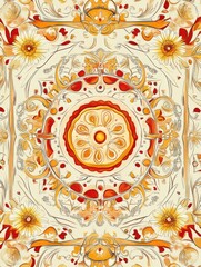 Poster - Vibrant hand drawn doodle featuring intricate floral patterns and warm colors in a detailed design. Generative AI