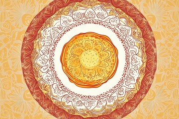 Poster - Hand drawn doodle featuring an intricate floral design with bright colors and concentric patterns. Generative AI
