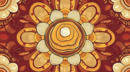 Poster - Doodle depicting intricate floral mandala design with circular patterns and earthy colors. Generative AI