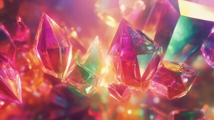 Poster - Vibrant and Shimmering Crystals with Colorful Reflections in an Ethereal Background, Capturing the Beauty of Gemstones in a Dreamlike Aesthetic