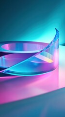 Poster - Abstract Composition Featuring Colorful Transparent Curved Object with Soft Lighting, Vibrant Colors and Reflections Enhancing the Modern Aesthetic Appeal