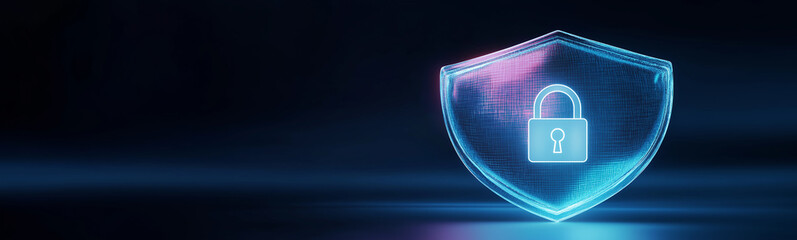 Fototapete - Glowing shield protecting data with padlock, providing security in digital world