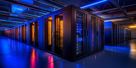 Aufkleber - Server room hosting big data with bright lights illuminating cabinets