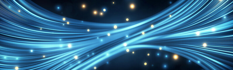 Poster - Abstract blue light streaks flowing with golden particles