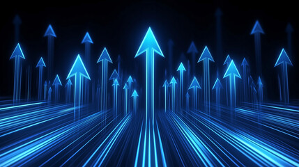Poster - Glowing blue arrows pointing upwards symbolizing growth and success