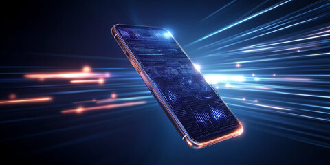 Poster - Smartphone sending data through futuristic light trails: transferring information at high speed
