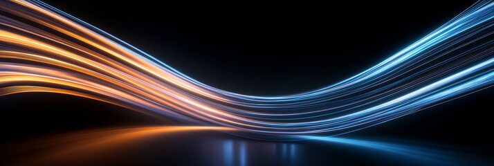Poster - Orange and blue light trails flowing in dark space