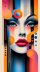 Poster - Woman face emerging from colorful geometric shapes
