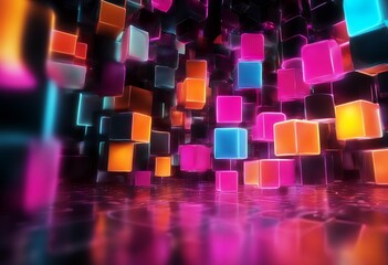 Poster - abstract growth charts.png cubes Surreal background neon computer workflow technology