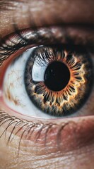Poster - Extreme close up of an open human eye, revealing intricate details of the pupil, iris, and surrounding structures, creating a captivating view of the organ of sight