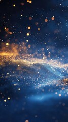Poster - Sparkling Blue and Gold Background with Soft Bokeh Effect for Abstract Designs, Celebrations, and Festive Themes in a Dreamy Atmosphere