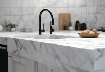 Wall Mural - marble rendering. detail trendy Empty tabletop kitchen Concept Render 3D 3D sink white