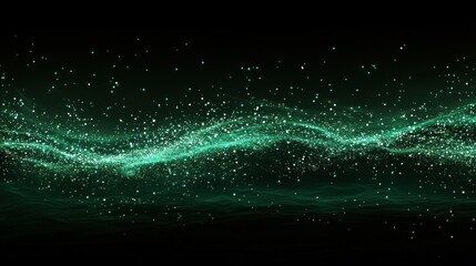 Poster - Ethereal Green Waves of Light with Sparkling Particles in a Dark Background, Perfect for Backgrounds, Textures, and Digital Art Projects