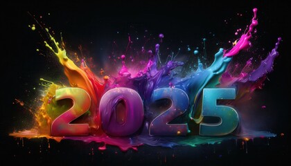 Poster - Vibrant Splash of Colors Representing New Year 2025