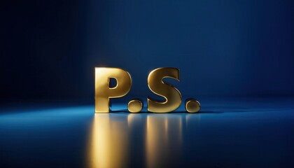 Poster - Golden 'P.S.' Letters Reflecting on Blue Surface