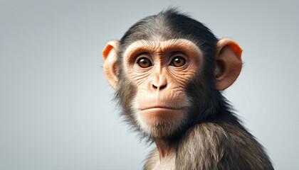 Wall Mural - cute monkey looking curiously towards the viewer with expressive eyes in a neutral background settin