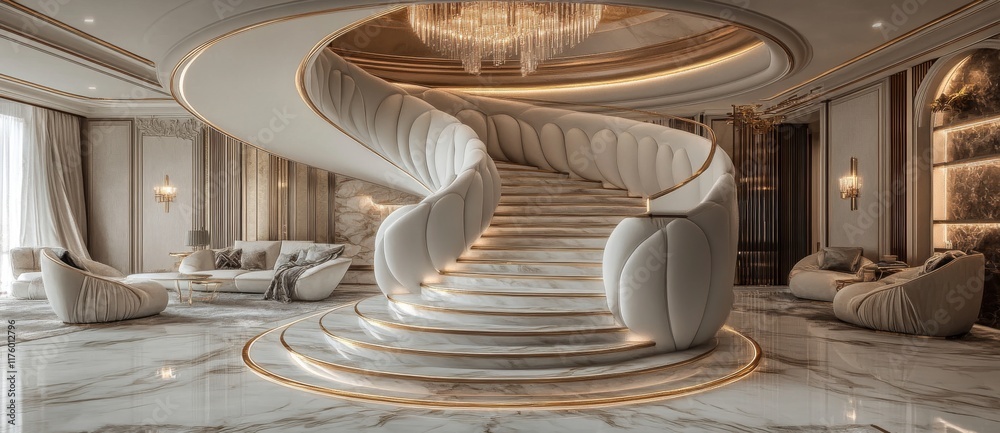 Stock-Illustration „Luxury Modern Villa Interior Design: A Grand Marble ...