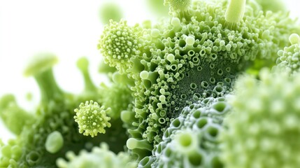 Poster - Close-up view of green bacteria and viruses, highlighting their intricate shapes and structures in a biological setting. isolated on white background.