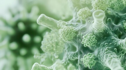 Poster - Close-up view of green bacteria and viruses, highlighting their intricate shapes and structures in a biological setting. isolated on white background.