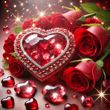 appy valentine day red cristal heart with roses