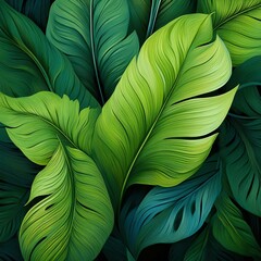 Wall Mural - Tropical leaves texture,Abstract nature leaf green texture background. Generated image