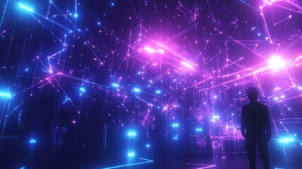 Poster - Futuristic Digital Space with Vivid Color Lights and Dynamic Data Patterns Creating an Immersive Experience for Exploration and Innovation