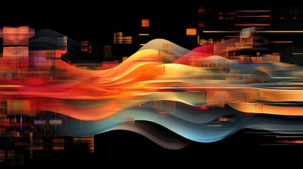 Poster - Colorful waveform design representing sound and music frequencies in digital form.