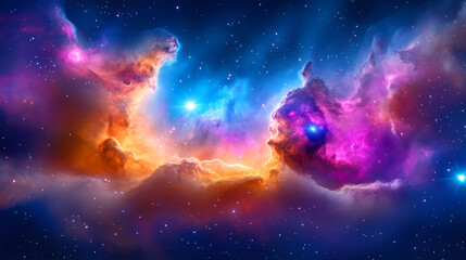Wall Mural - Vibrant cosmic nebula illuminated by distant stars and colors