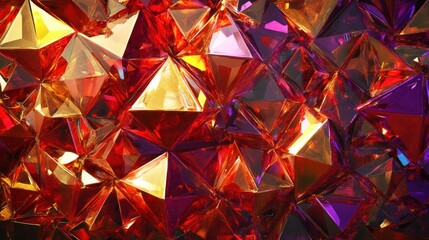 Poster - Vibrant Abstract Background Featuring Colorful Prism Shapes Reflecting Light with Rich Hues of Red, Orange, Purple, and Yellow for Artistic and Creative Use