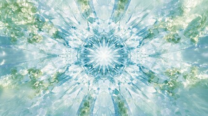 Poster - Beautiful abstract kaleidoscope design featuring intricate patterns in soft blue and green tones, creating a dreamy and serene visual experience ideal for various creative projects.