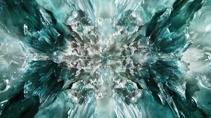 Poster - Abstract Oceanic Textures Featuring Shades of Teal, White, and Silver with Dynamic Patterns and Fluid Waves Reflecting Light and Energy in a Vibrant Composition
