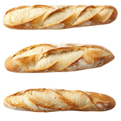 Wall Mural - Different angle of sliced baguette showcasing its crust and texture against a plain background, Different angle of sliced baguette isolated