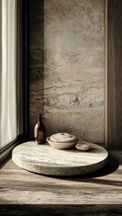 Poster - light stage curtains podium background product display mock-up empty beige background beige curtain elevated platform light texture abstract bright design empty modern interior window wall room home