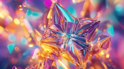 Poster - Colorful Crystal Star with Reflections and Abstract Background Filled with Light and Sparkles, Perfect for Holiday and Festive Themes in Digital Art and Design Projects